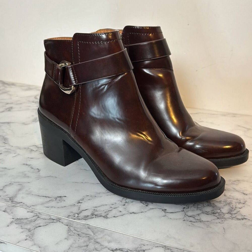 Zara Brown Patent Leather Heeled Boots 40